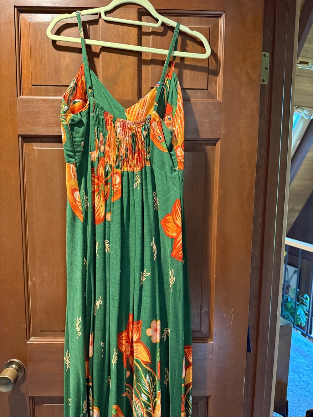 Green Floral Maxi Dress with Orange Accents - Picture 4 of 7